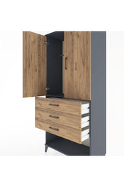 Hyperion Dolap Tek Raflı 3 Çekmeceli Tek Askılı 88x44x195 Antrasit-Çam