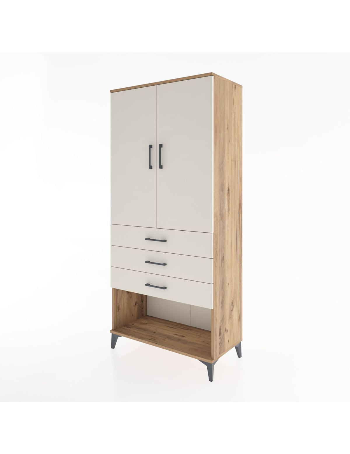 Hyperion Dolap Tek Raflı 3 Çekmeceli Tek Askılı 88x44x195 - S60M107V7B