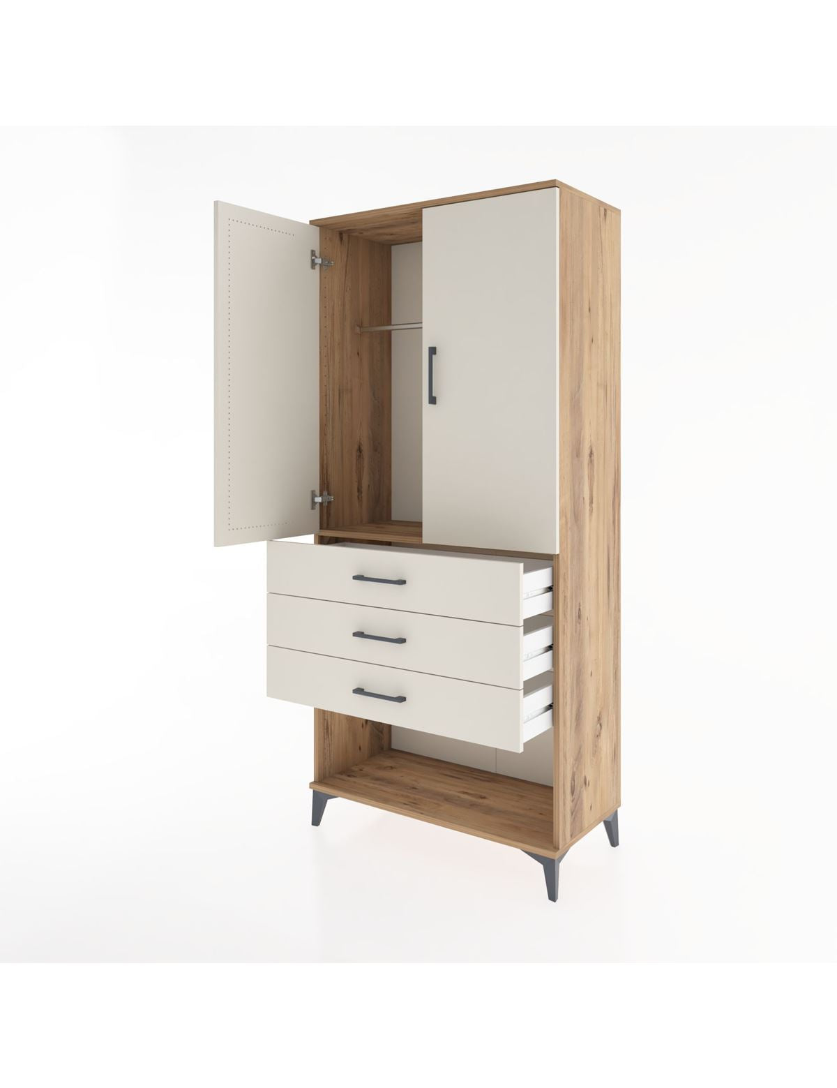 Hyperion Dolap Tek Raflı 3 Çekmeceli Tek Askılı 88x44x195 - S60M107V7B