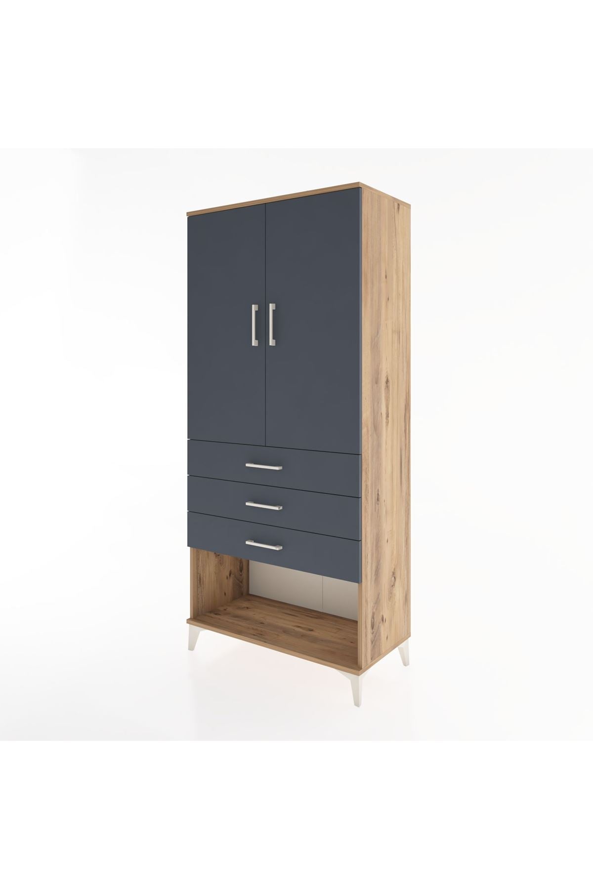 Hyperion Dolap Tek Raflı 3 Çekmeceli Tek Askılı 88x44x195 Çam-Antrasit