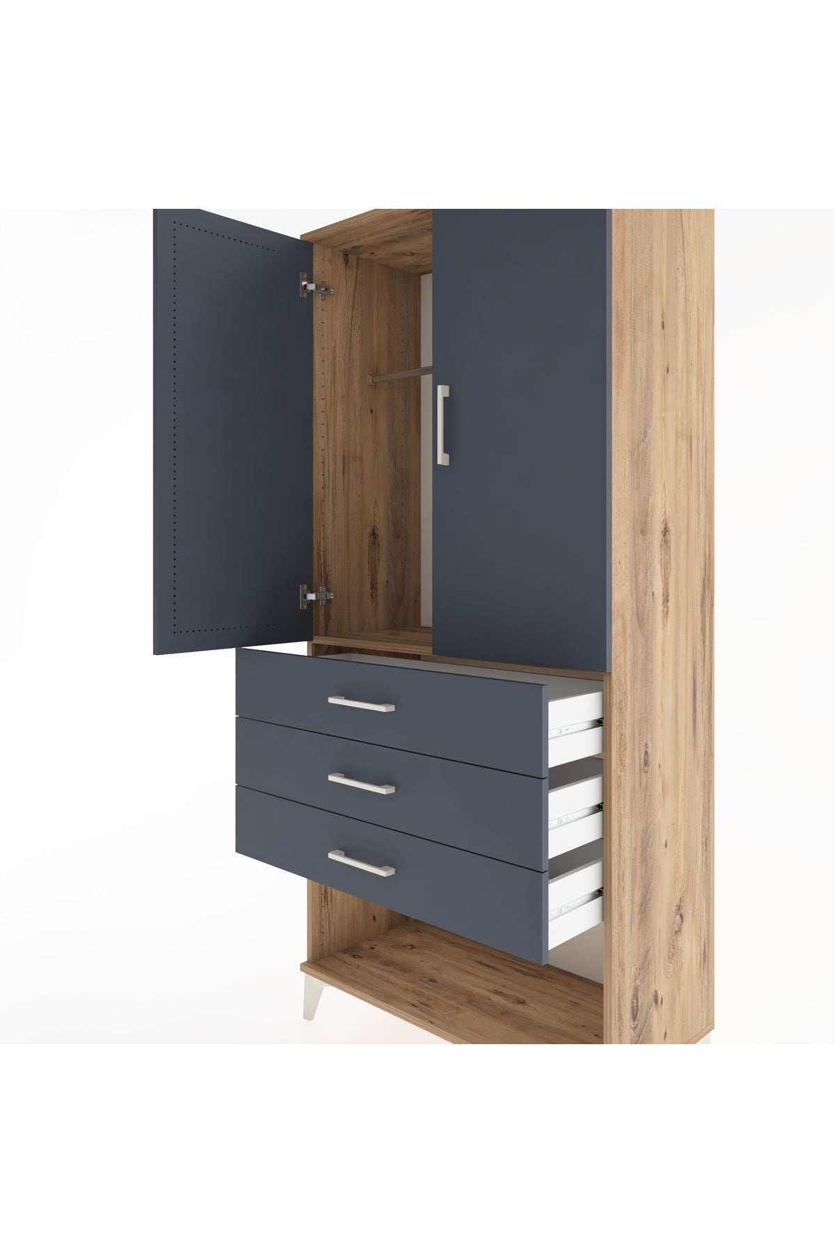 Hyperion Dolap Tek Raflı 3 Çekmeceli Tek Askılı 88x44x195 Çam-Antrasit