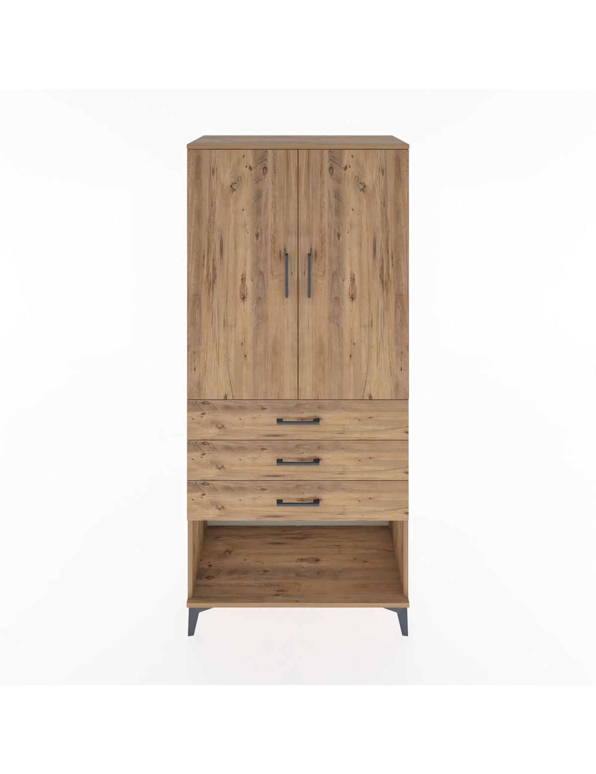 Hyperion Dolap Tek Raflı 3 Çekmeceli Tek Askılı 88x44x195 Çam-Çam