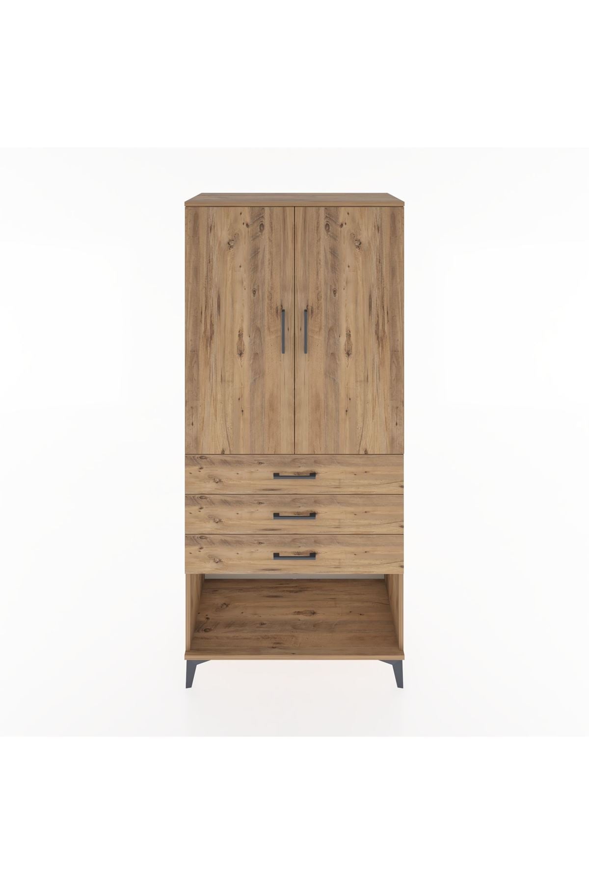 Hyperion Dolap Tek Raflı 3 Çekmeceli Tek Askılı 88x44x195 Çam-Çam