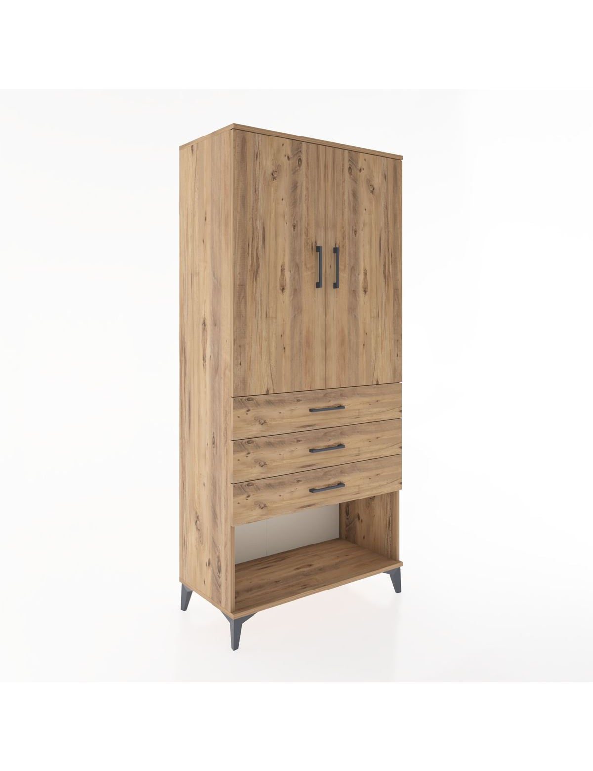 Hyperion Dolap Tek Raflı 3 Çekmeceli Tek Askılı 88x44x195 Çam-Çam