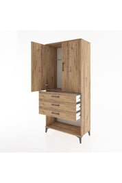 Hyperion Dolap Tek Raflı 3 Çekmeceli Tek Askılı 88x44x195 Çam-Çam