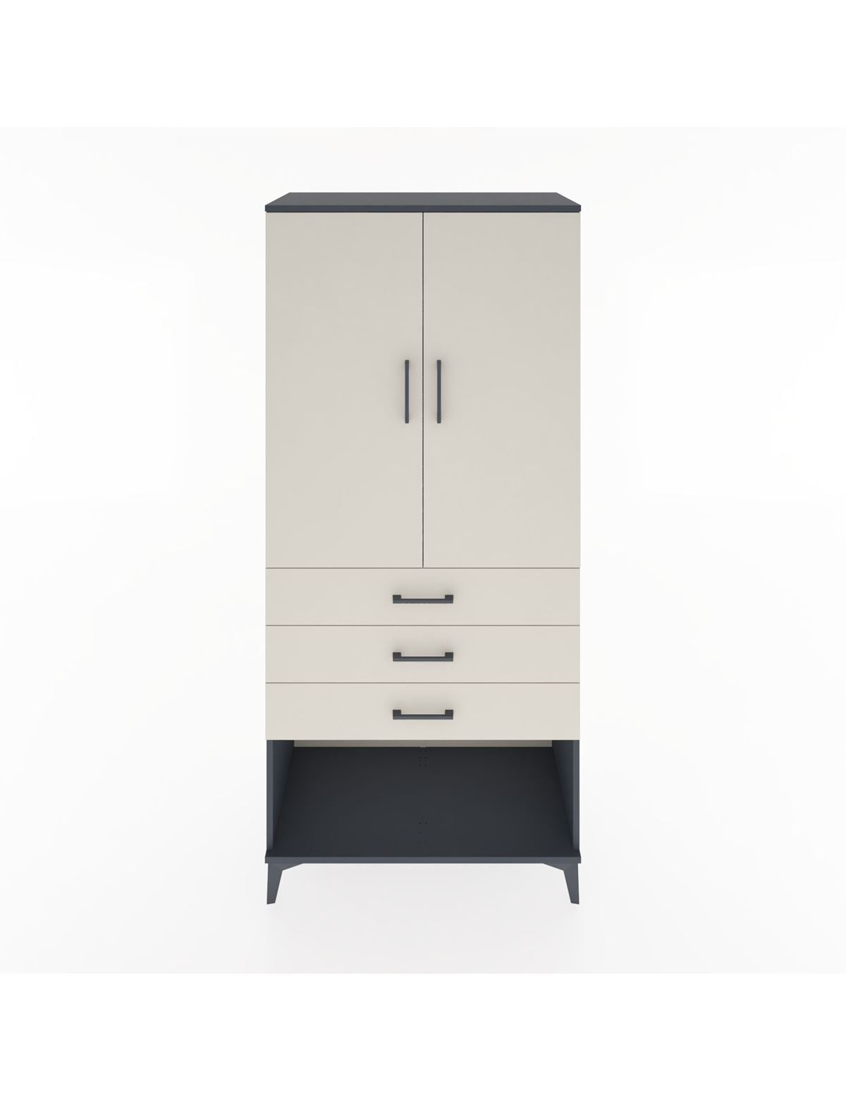 Hyperion Dolap 3 Raflı 3 Çekmeceli 2 Kapaklı 88x44x195 Antrasit-Aytaşı