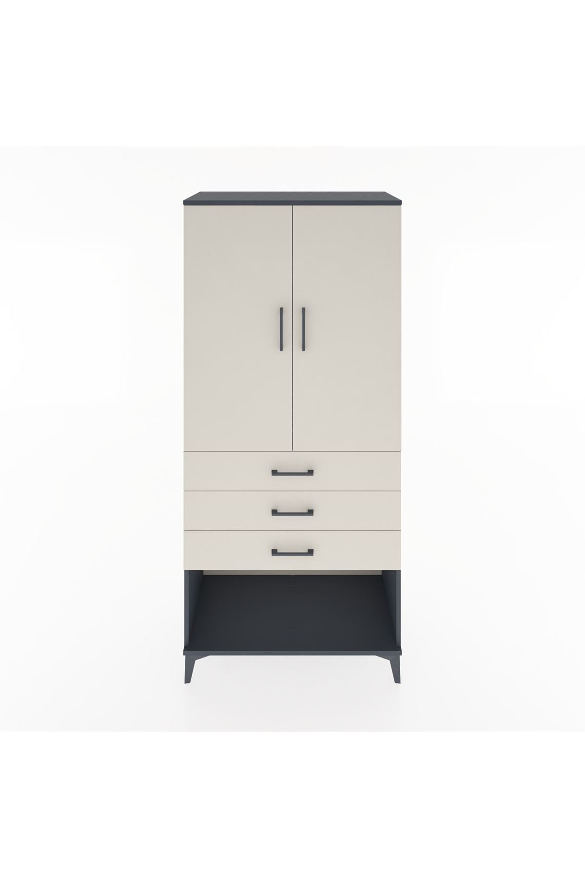 Hyperion Dolap 3 Raflı 3 Çekmeceli 2 Kapaklı 88x44x195 Antrasit-Aytaşı