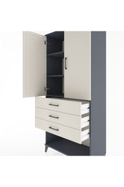 Hyperion Dolap 3 Raflı 3 Çekmeceli 2 Kapaklı 88x44x195 Antrasit-Aytaşı