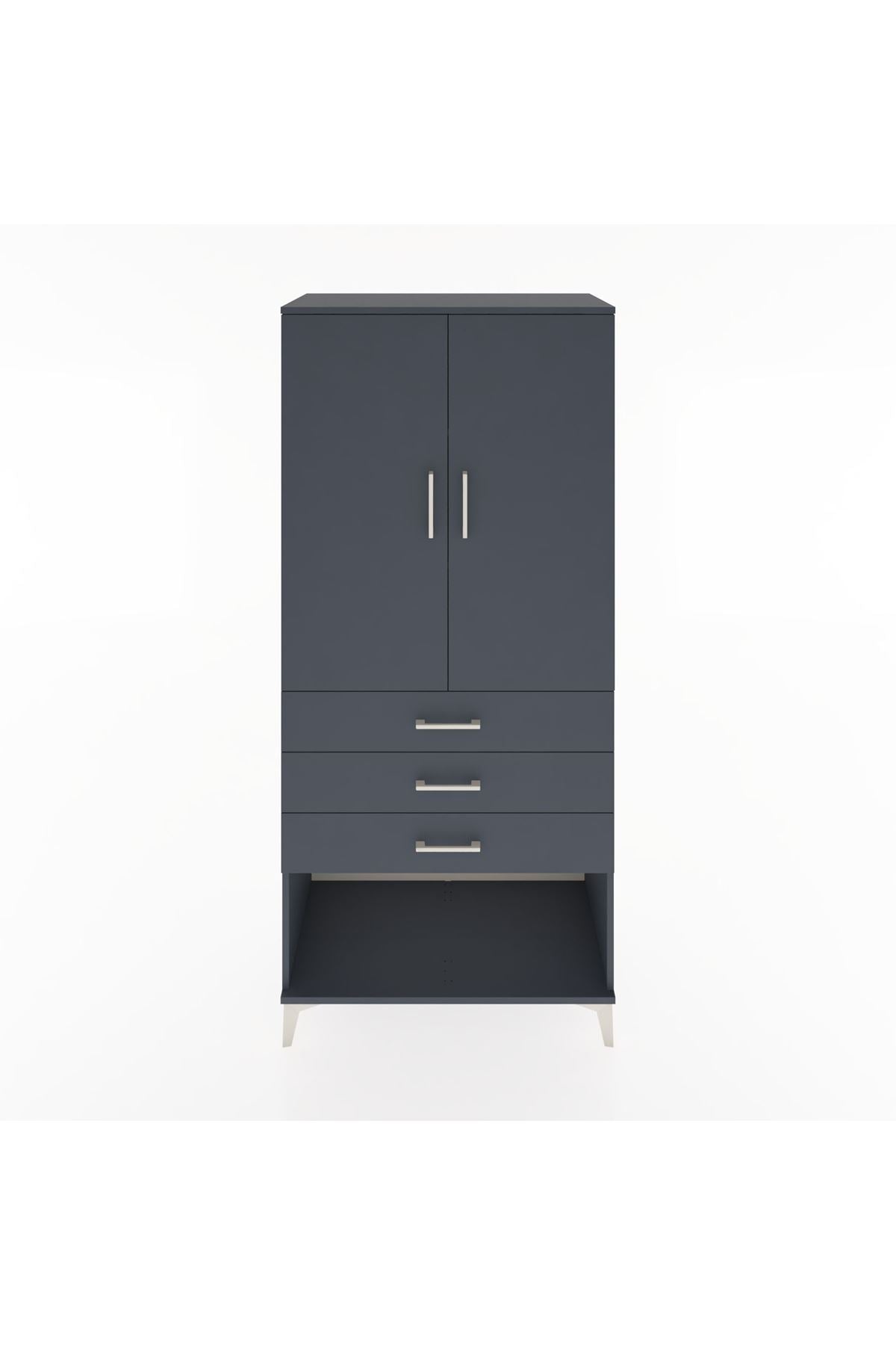 Hyperion Dolap 3 Raflı 3 Çekmeceli 2 Kapaklı 88x44x195 Antrasit-Antrasit