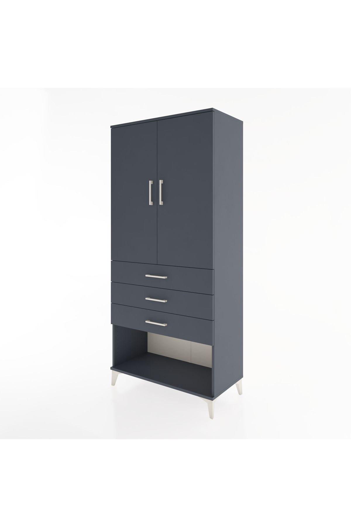 Hyperion Dolap 3 Raflı 3 Çekmeceli 2 Kapaklı 88x44x195 Antrasit-Antrasit