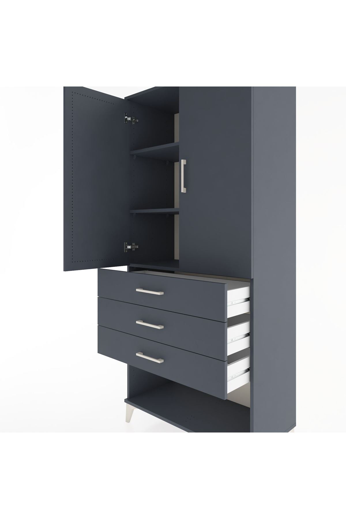 Hyperion Dolap 3 Raflı 3 Çekmeceli 2 Kapaklı 88x44x195 Antrasit-Antrasit