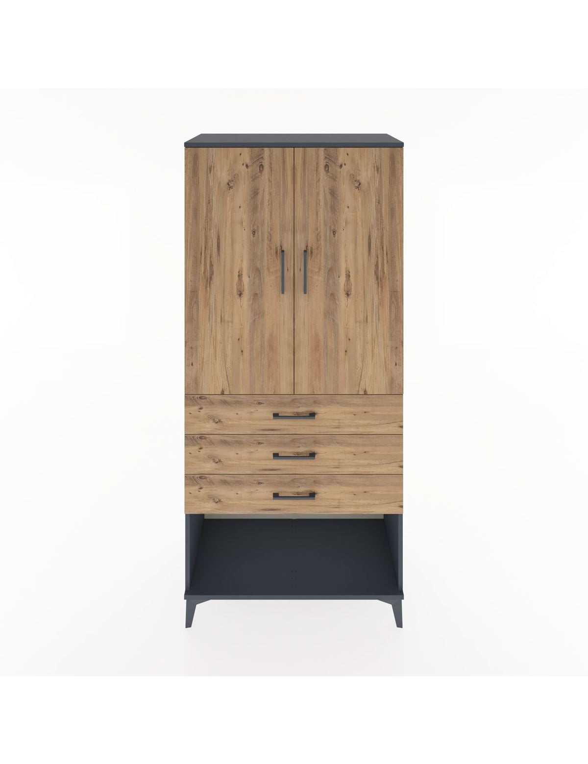 Hyperion Dolap 3 Raflı 3 Çekmeceli 2 Kapaklı 88x44x195 Antrasit-Çam