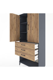 Hyperion Dolap 3 Raflı 3 Çekmeceli 2 Kapaklı 88x44x195 Antrasit-Çam