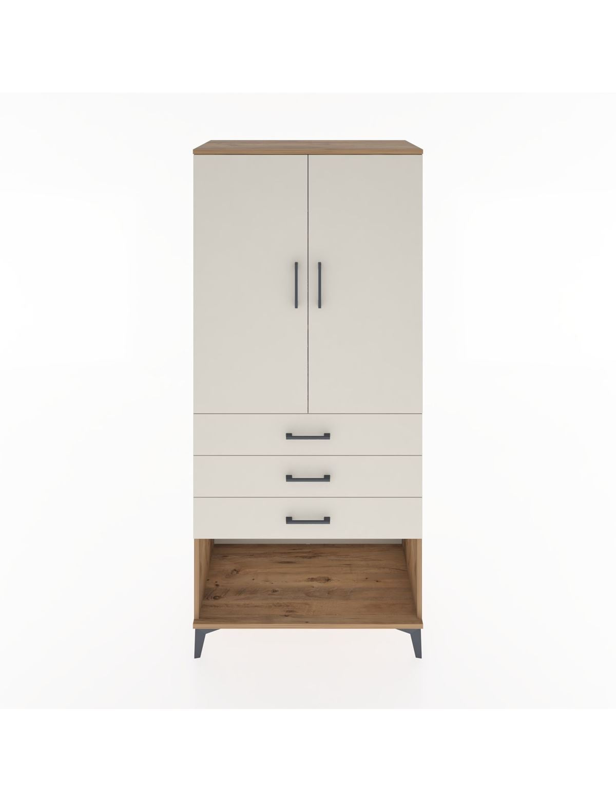 Hyperion Dolap 3 Raflı 3 Çekmeceli 2 Kapaklı 88x44x195 Çam-Aytaşı