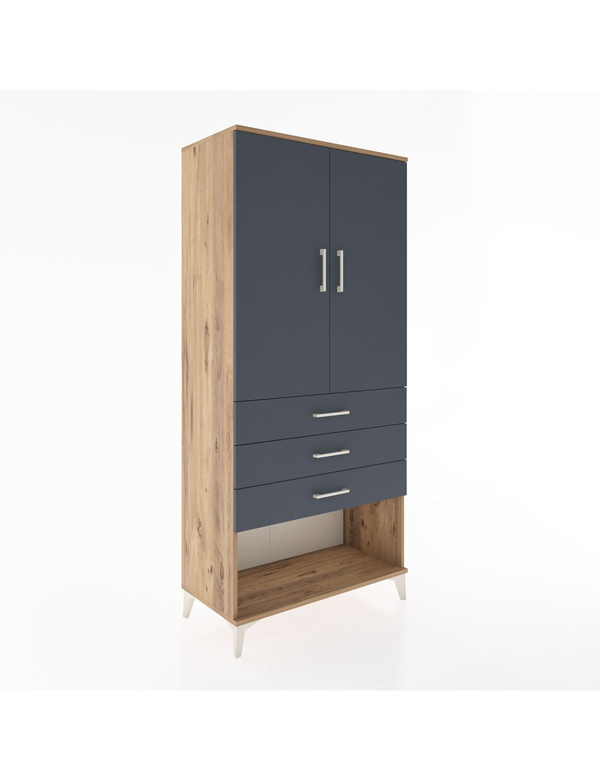 Hyperion Dolap 3 Raflı 3 Çekmeceli 2 Kapaklı 88x44x195 Çam-Antrasit