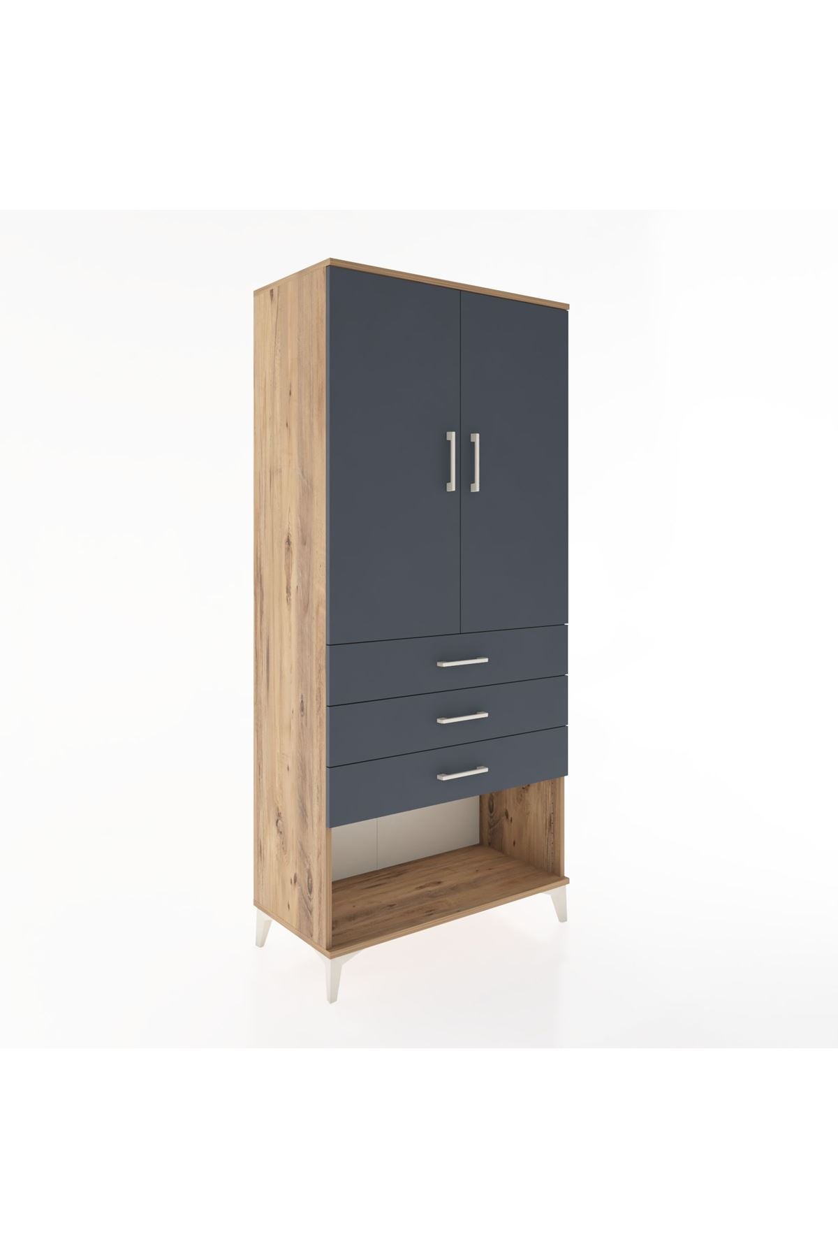 Hyperion Dolap 3 Raflı 3 Çekmeceli 2 Kapaklı 88x44x195 Çam-Antrasit