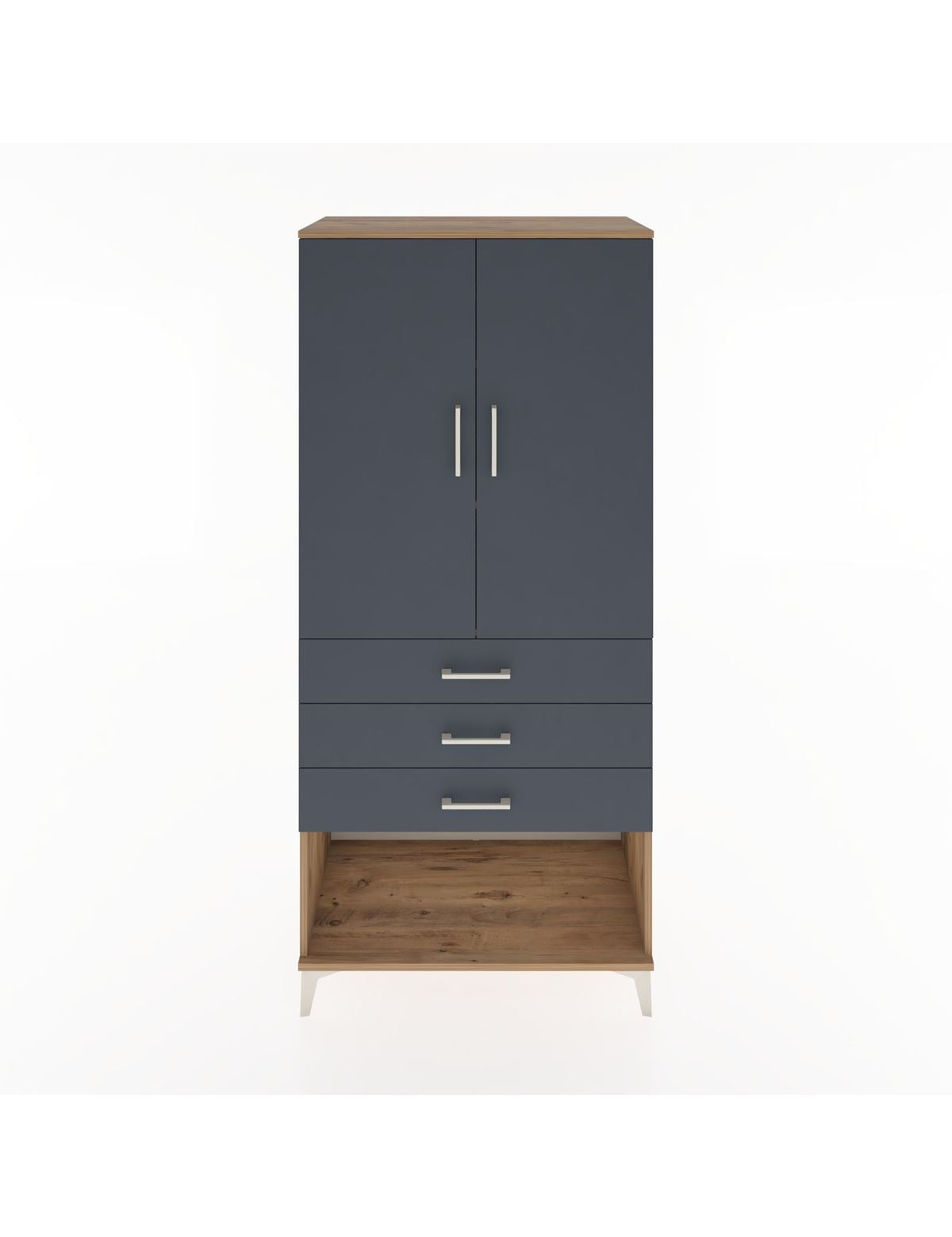 Hyperion Dolap 3 Raflı 3 Çekmeceli 2 Kapaklı 88x44x195 Çam-Antrasit