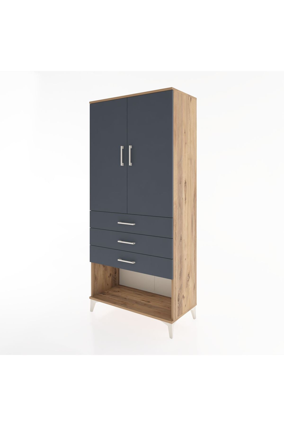 Hyperion Dolap 3 Raflı 3 Çekmeceli 2 Kapaklı 88x44x195 Çam-Antrasit