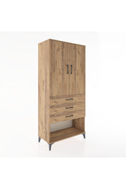 Hyperion Dolap 3 Raflı 3 Çekmeceli 2 Kapaklı 88x44x195 Çam-Çam