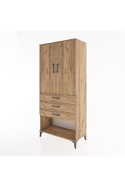 Hyperion Dolap 3 Raflı 3 Çekmeceli 2 Kapaklı 88x44x195 Çam-Çam