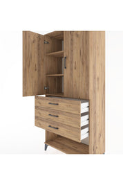 Hyperion Dolap 3 Raflı 3 Çekmeceli 2 Kapaklı 88x44x195 Çam-Çam