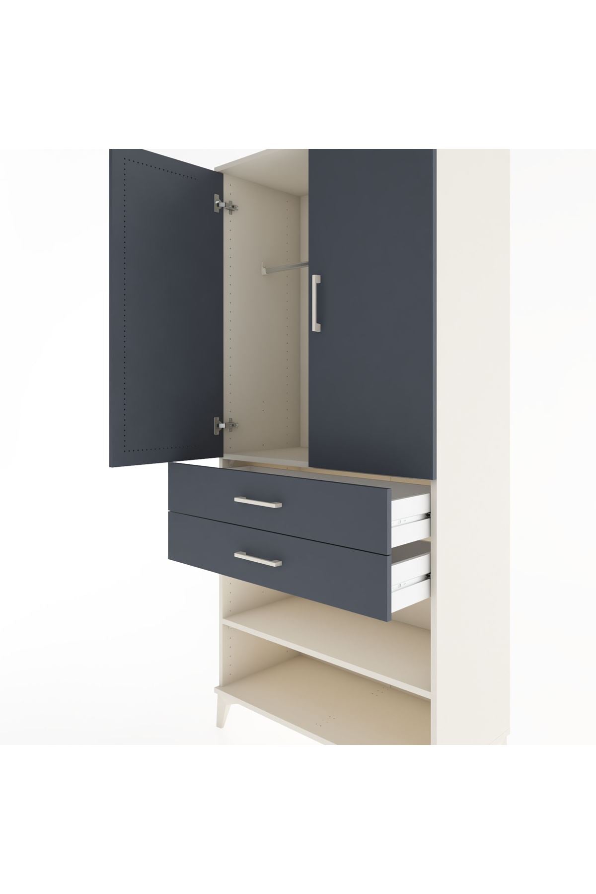 Hyperion Dolap 2 Raflı 2 Çekmeceli Tek Askılı 88x44x195 Aytaşı-Antrasit