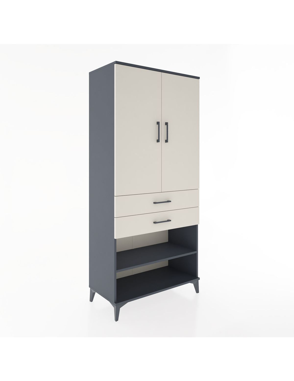 Hyperion Dolap 2 Raflı 2 Çekmeceli Tek Askılı 88x44x195 Antrasit-Aytaşı