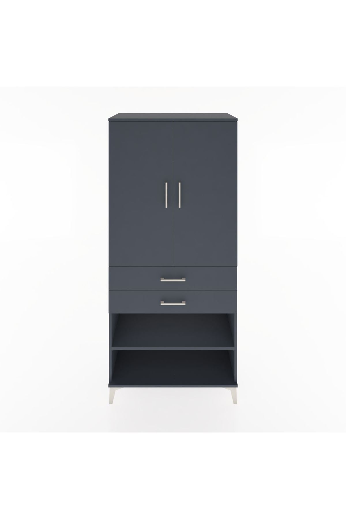 Hyperion Dolap 2 Raflı 2 Çekmeceli Tek Askılı 88x44x195 Antrasit-Antrasit