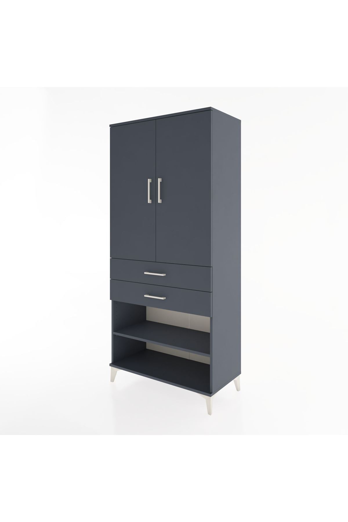 Hyperion Dolap 2 Raflı 2 Çekmeceli Tek Askılı 88x44x195 Antrasit-Antrasit