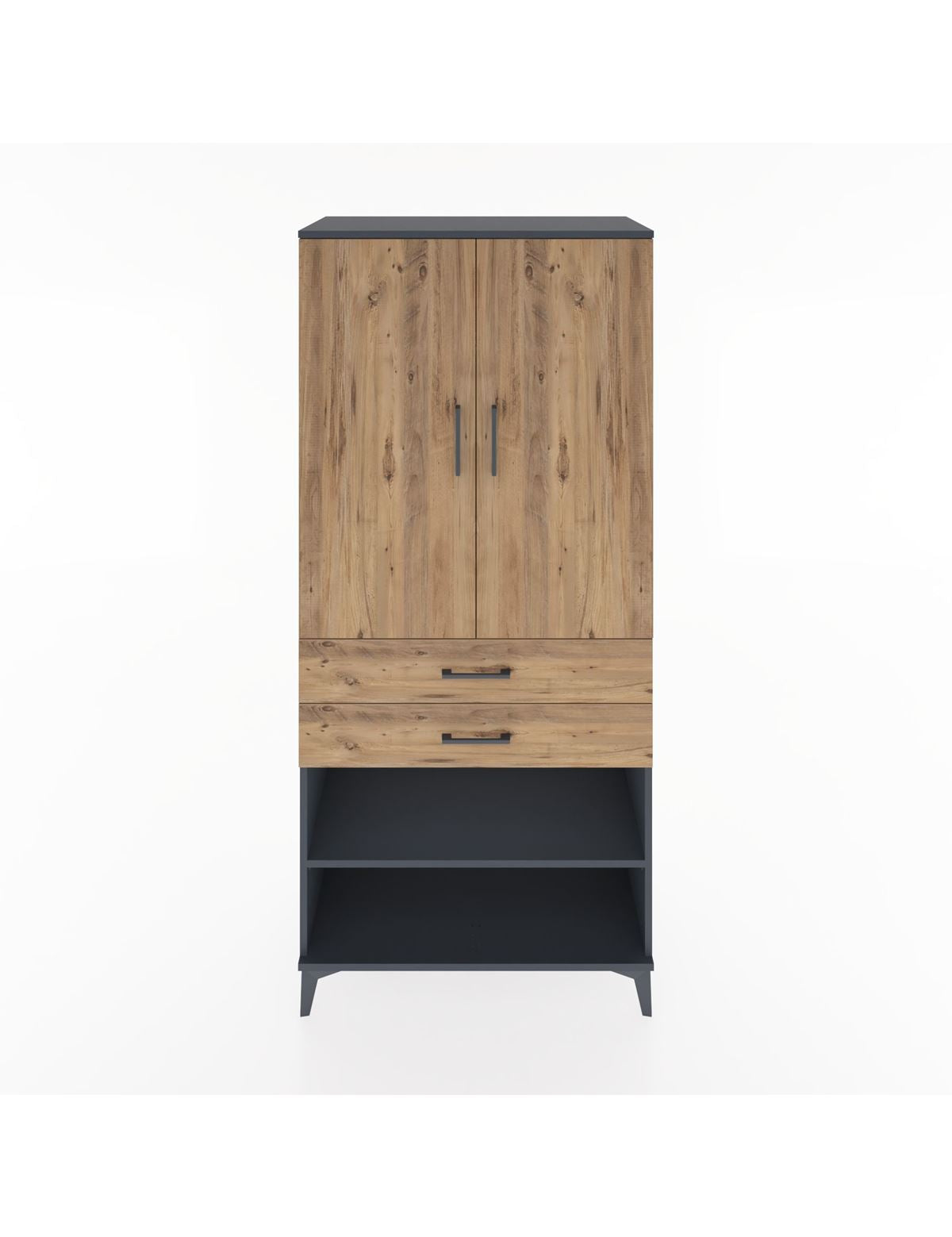 Hyperion Dolap 2 Raflı 2 Çekmeceli Tek Askılı 88x44x195 Antrasit-Çam