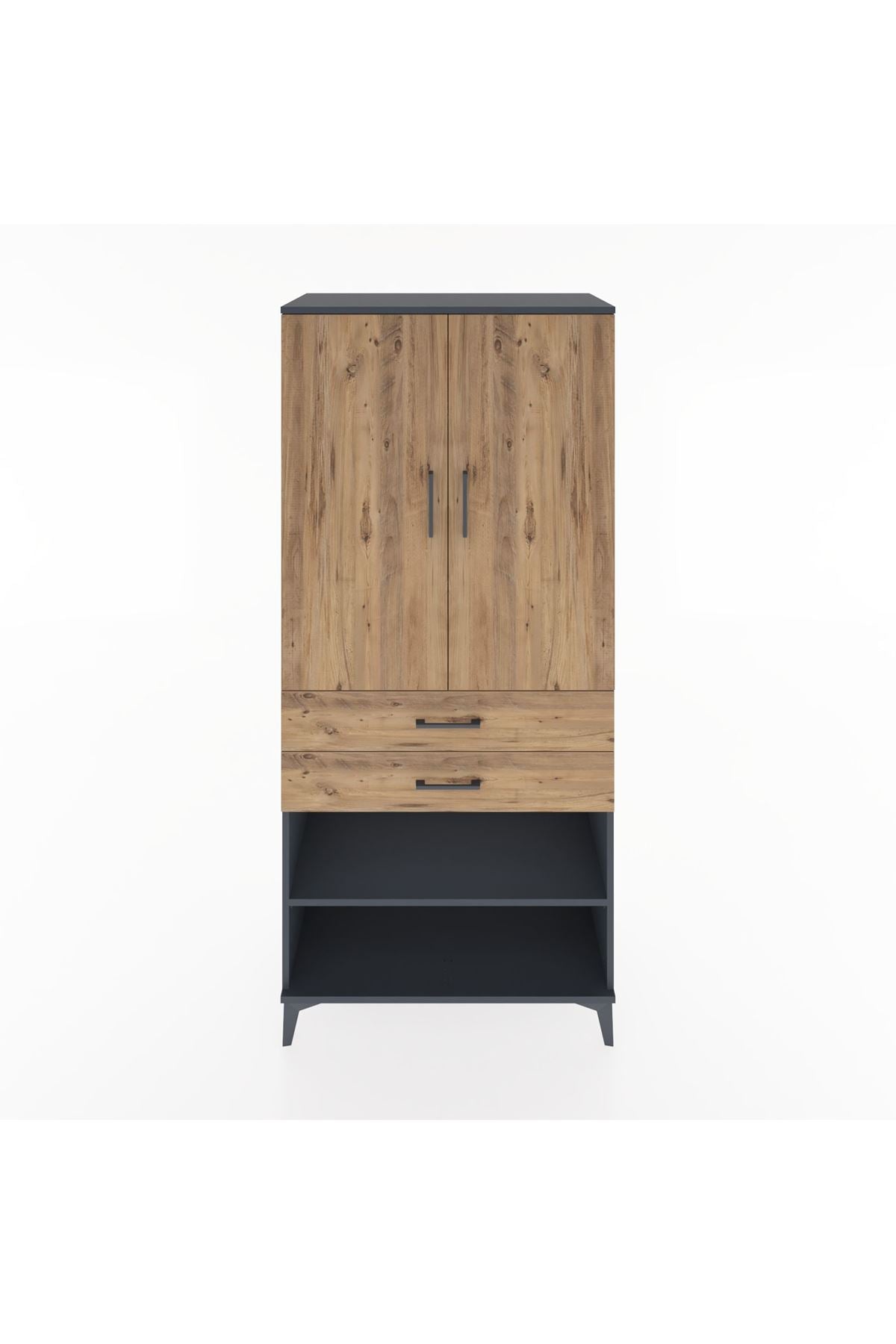 Hyperion Dolap 2 Raflı 2 Çekmeceli Tek Askılı 88x44x195 Antrasit-Çam