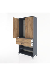 Hyperion Dolap 2 Raflı 2 Çekmeceli Tek Askılı 88x44x195 Antrasit-Çam