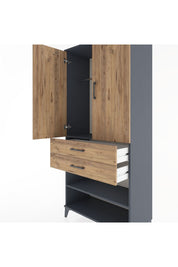 Hyperion Dolap 2 Raflı 2 Çekmeceli Tek Askılı 88x44x195 Antrasit-Çam