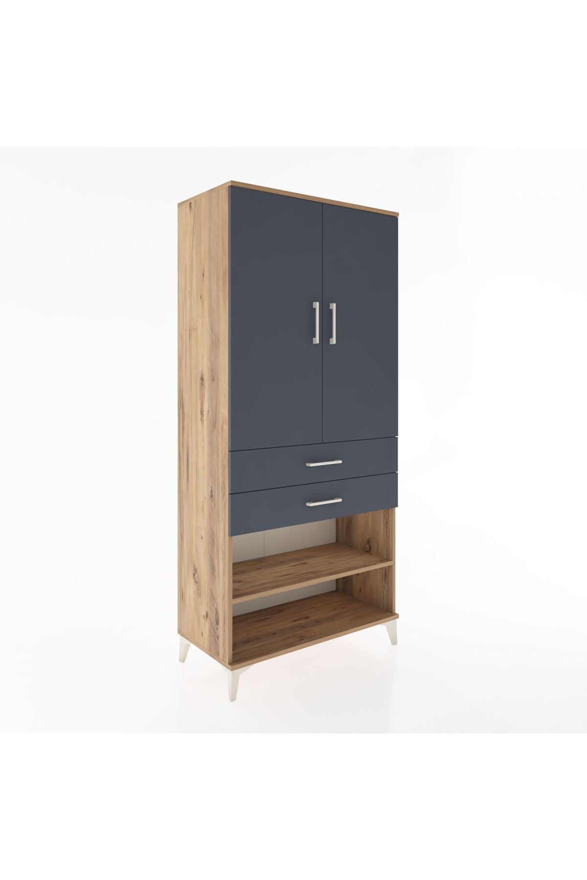 Hyperion Dolap 2 Raflı 2 Çekmeceli Tek Askılı 88x44x195 Çam-Antrasit