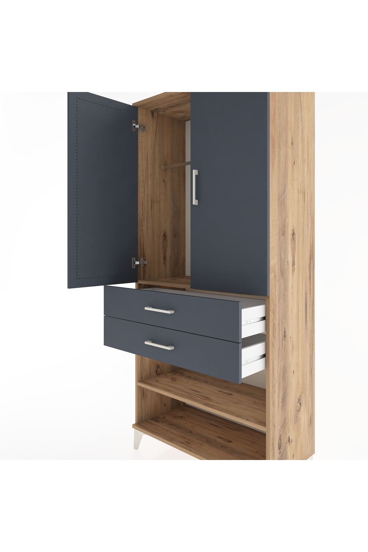 Hyperion Dolap 2 Raflı 2 Çekmeceli Tek Askılı 88x44x195 Çam-Antrasit