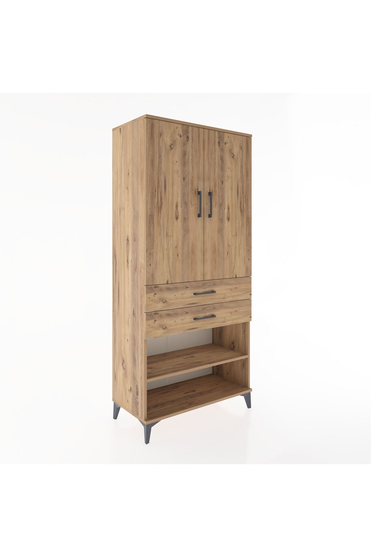 Hyperion Dolap 2 Raflı 2 Çekmeceli Tek Askılı 88x44x195 Çam-Çam