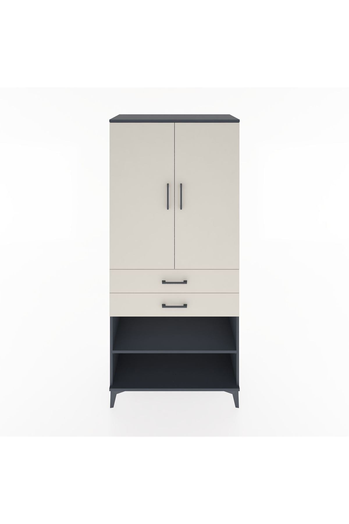 Hyperion Dolap 4 Raflı 2 Çekmeceli 2 Kapaklı 88x44x195 Antrasit-Aytaşı