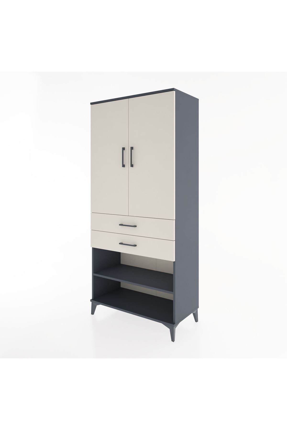 Hyperion Dolap 4 Raflı 2 Çekmeceli 2 Kapaklı 88x44x195 Antrasit-Aytaşı