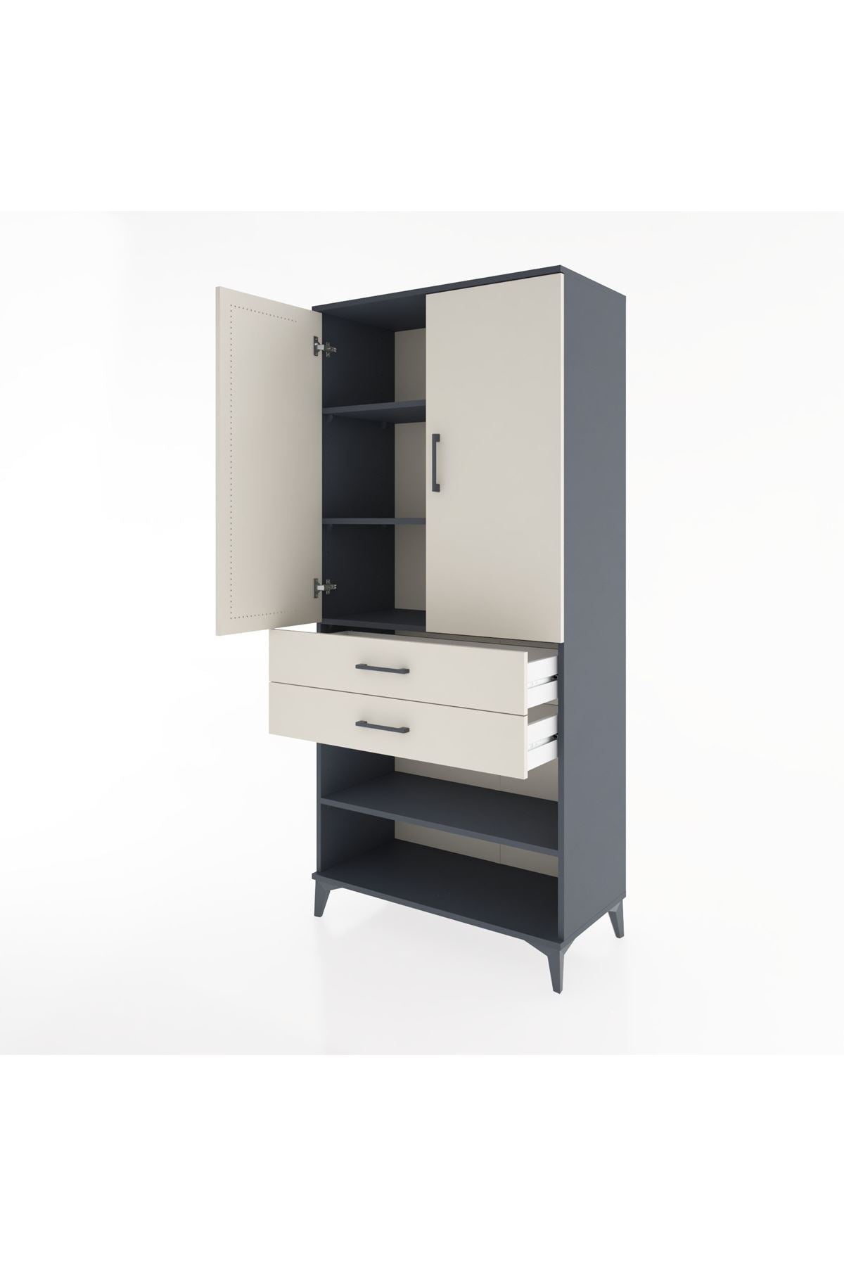 Hyperion Dolap 4 Raflı 2 Çekmeceli 2 Kapaklı 88x44x195 Antrasit-Aytaşı