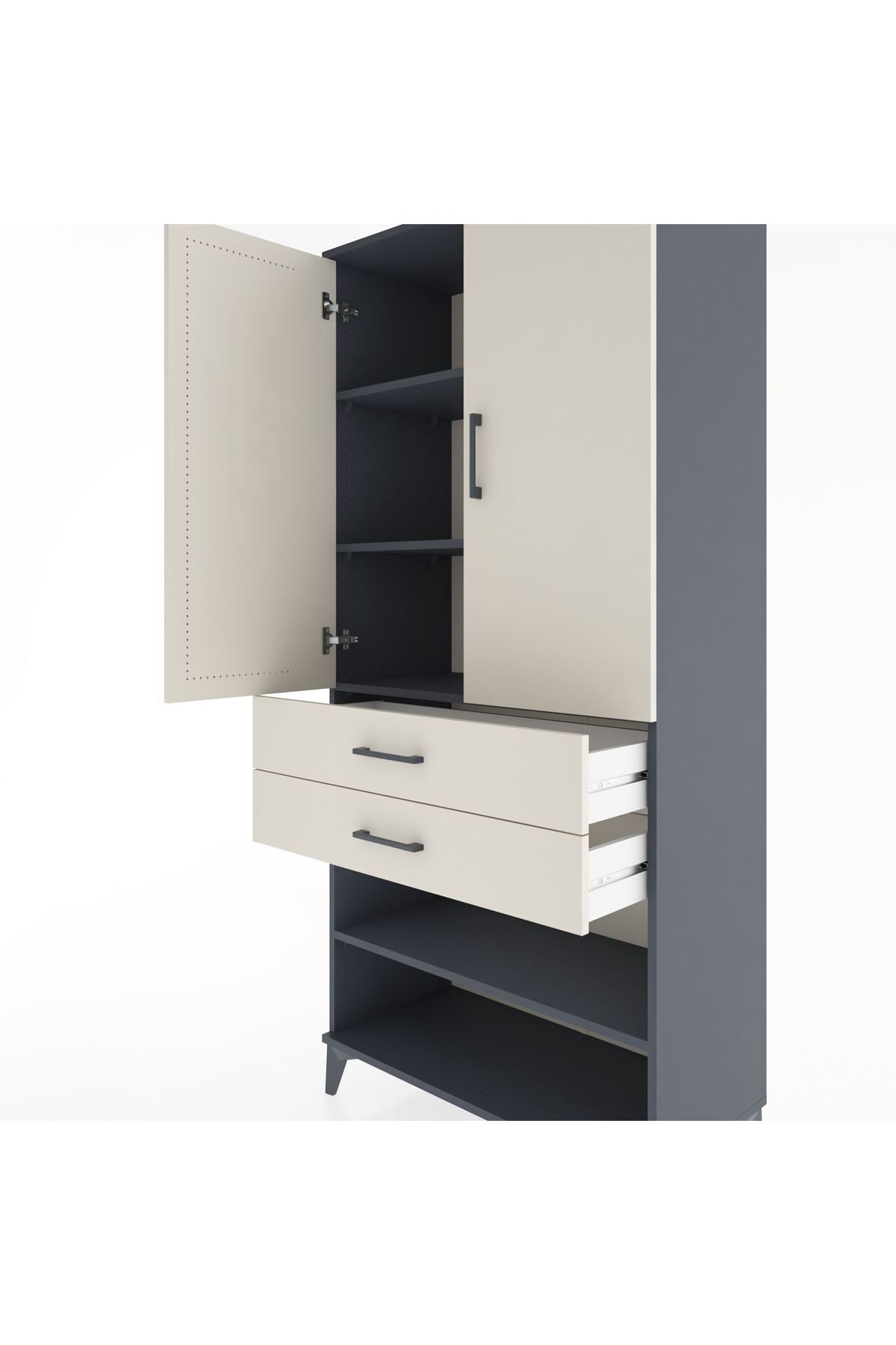 Hyperion Dolap 4 Raflı 2 Çekmeceli 2 Kapaklı 88x44x195 Antrasit-Aytaşı