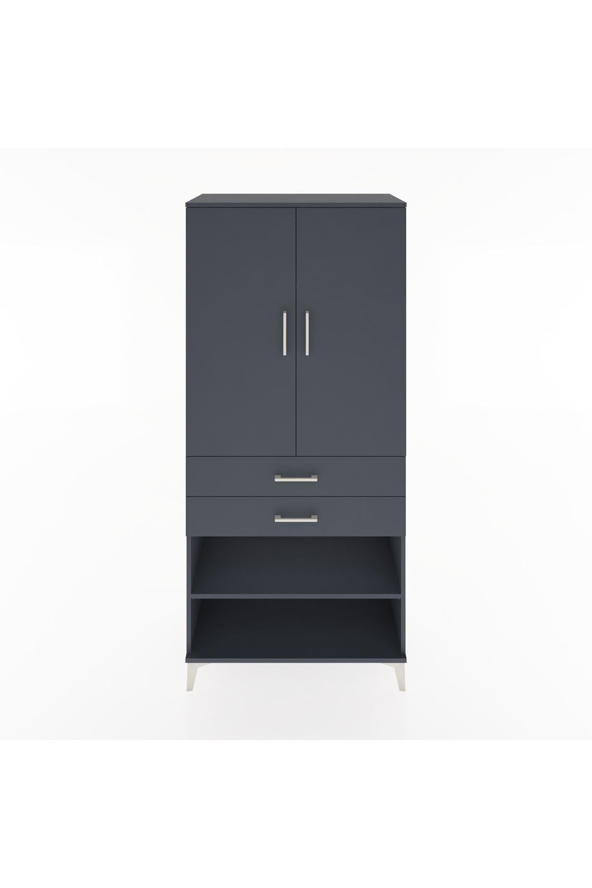 Hyperion Dolap 4 Raflı 2 Çekmeceli 2 Kapaklı 88x44x195 Antrasit-Antrasit