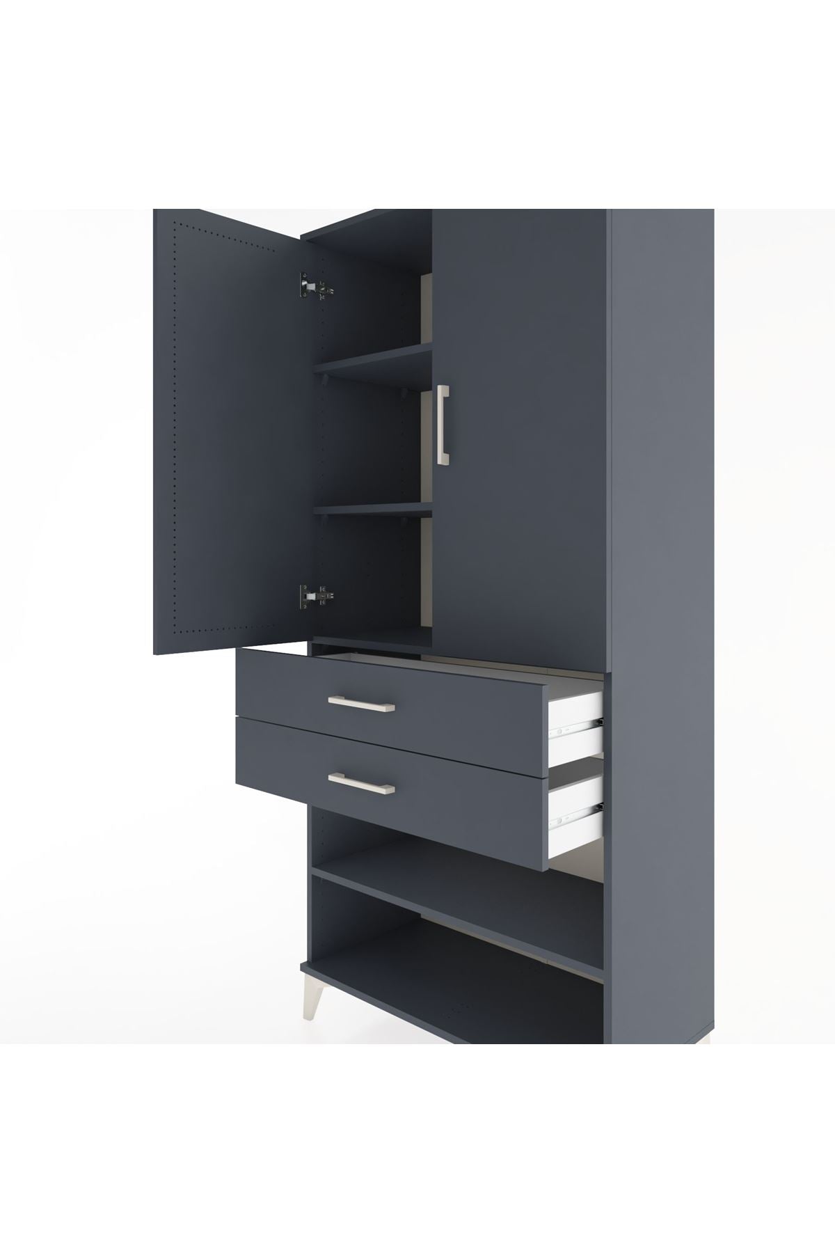 Hyperion Dolap 4 Raflı 2 Çekmeceli 2 Kapaklı 88x44x195 Antrasit-Antrasit