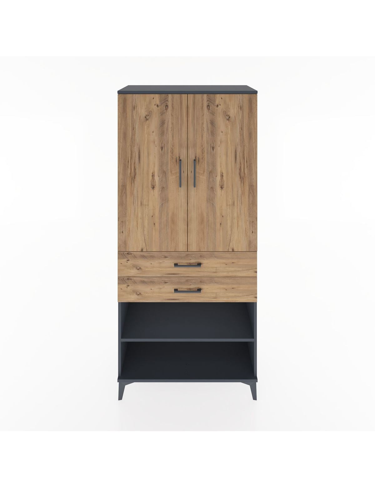 Hyperion Dolap 4 Raflı 2 Çekmeceli 2 Kapaklı 88x44x195 Antrasit-Çam