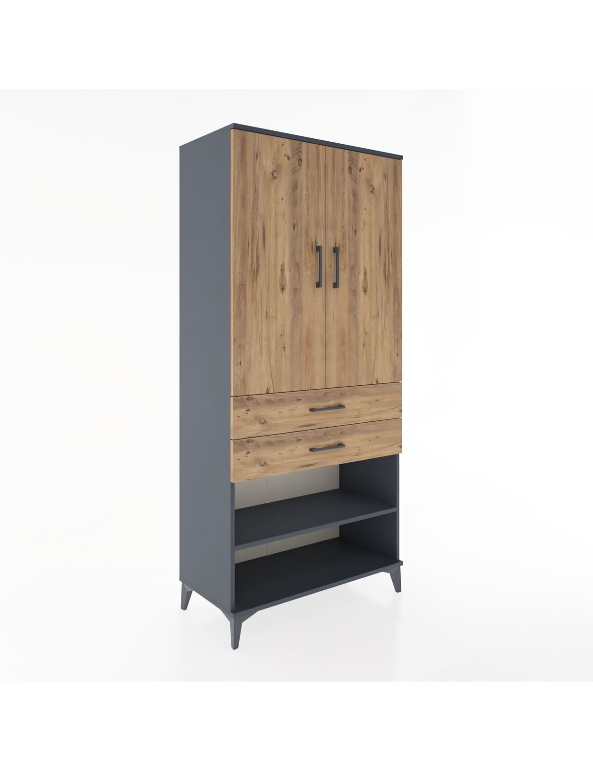 Hyperion Dolap 4 Raflı 2 Çekmeceli 2 Kapaklı 88x44x195 Antrasit-Çam