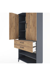Hyperion Dolap 4 Raflı 2 Çekmeceli 2 Kapaklı 88x44x195 Antrasit-Çam
