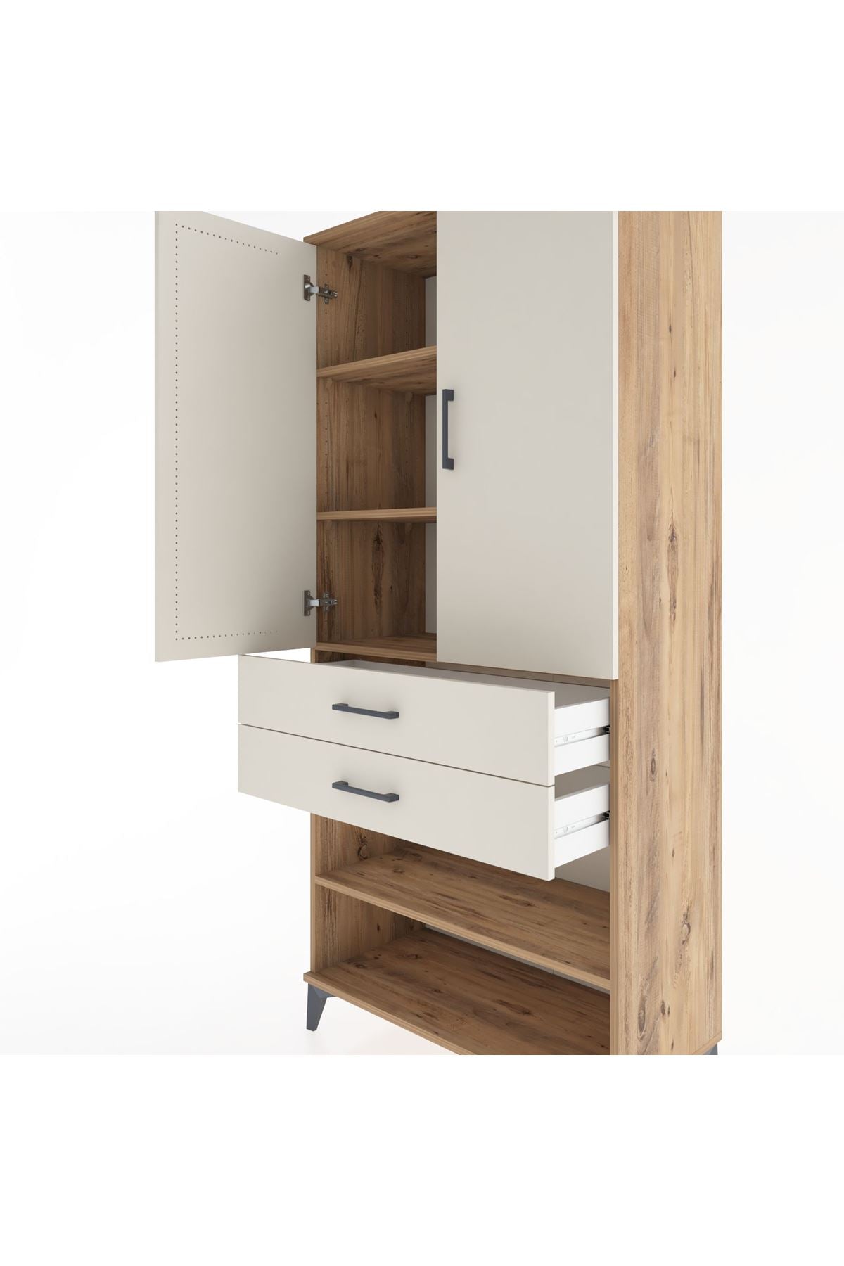 Hyperion Dolap 4 Raflı 2 Çekmeceli 2 Kapaklı 88x44x195 Çam-Aytaşı