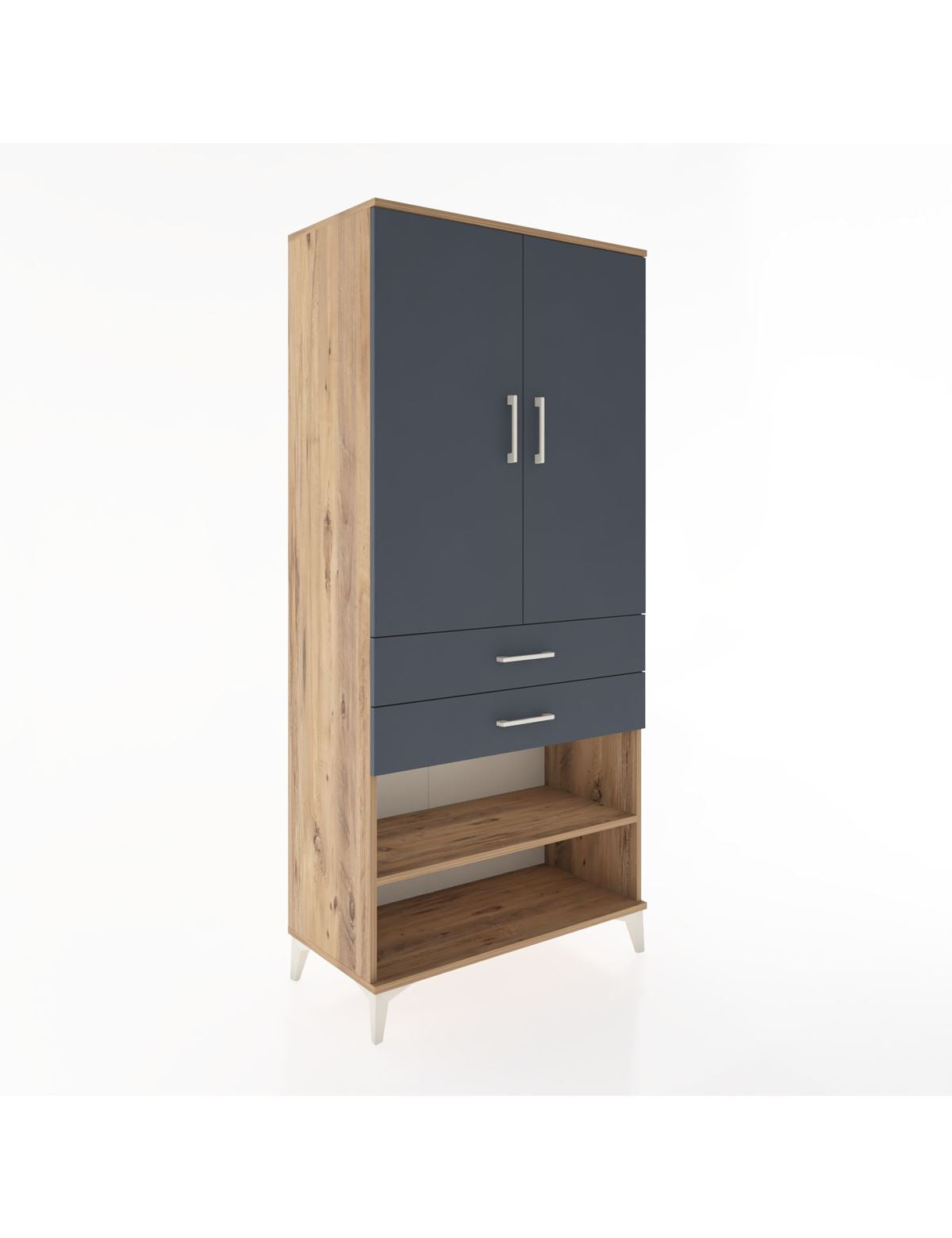 Hyperion Dolap 4 Raflı 2 Çekmeceli 2 Kapaklı 88x44x195 Çam-Antrasit