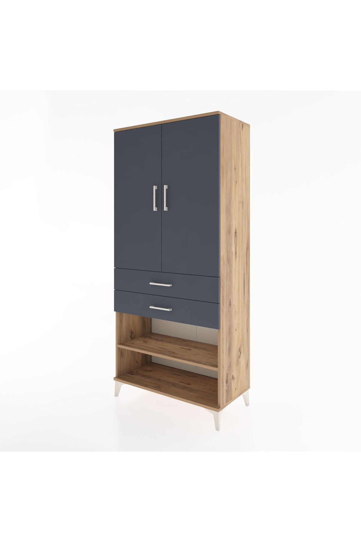 Hyperion Dolap 4 Raflı 2 Çekmeceli 2 Kapaklı 88x44x195 Çam-Antrasit