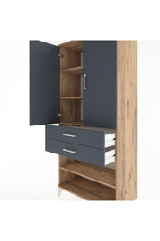 Hyperion Dolap 4 Raflı 2 Çekmeceli 2 Kapaklı 88x44x195 Çam-Antrasit