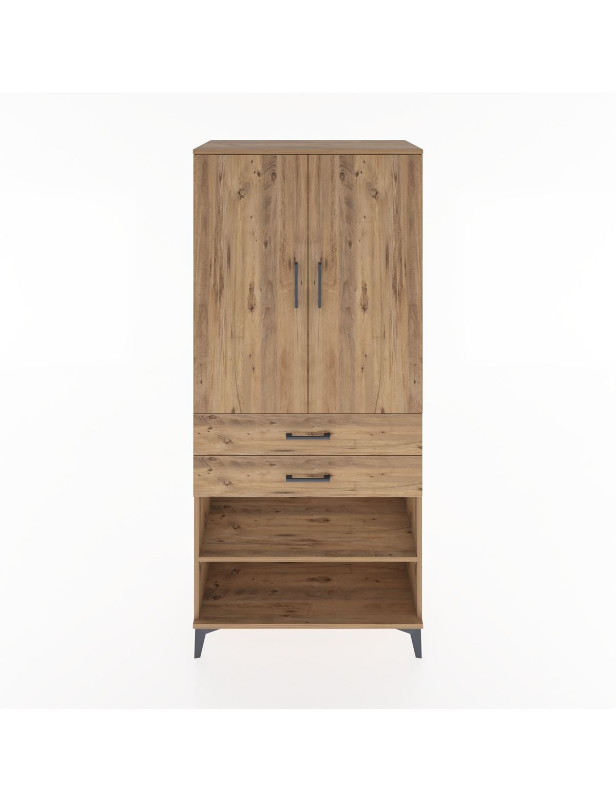 Hyperion Dolap 4 Raflı 2 Çekmeceli 2 Kapaklı 88x44x195 Çam-Çam